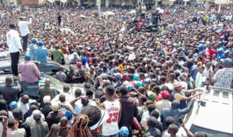 Former DP Rigathi Gachagua addressing Bungoma residents during the opposition rally, July 4, 2025.