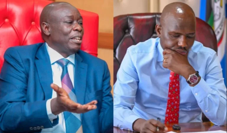 A photo collage of Rigathi Gachagua and Interior CS Kipchumba Murkomen