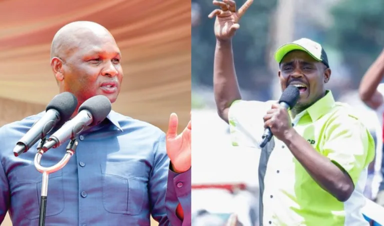 President William Ruto’s aide, Farouk Kibet speaking at a past event(L) and DCP interim Deputy Party Leader Cleophas Malala speaking in Vihiga on July 3, 2025.